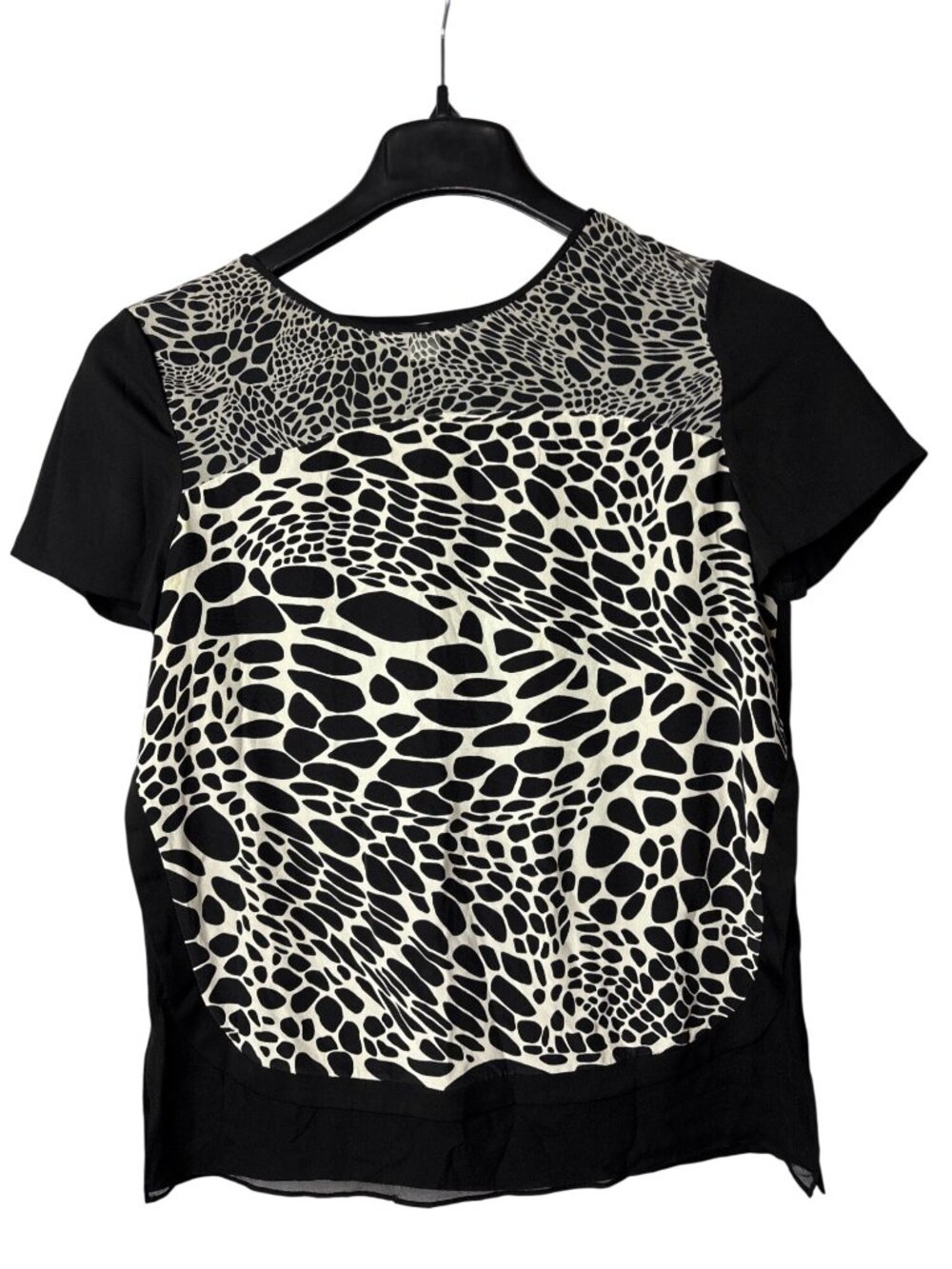 DVF Diane Von Furtstenberg Becky Printed Silk Top Blouse Size 8 Black White